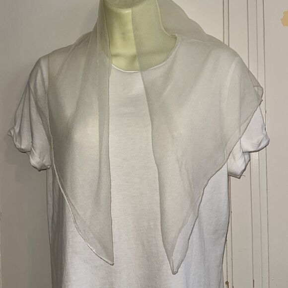 Vintage creamy white large semi sheer chiffon polyester scarf - Picture 8 of 9